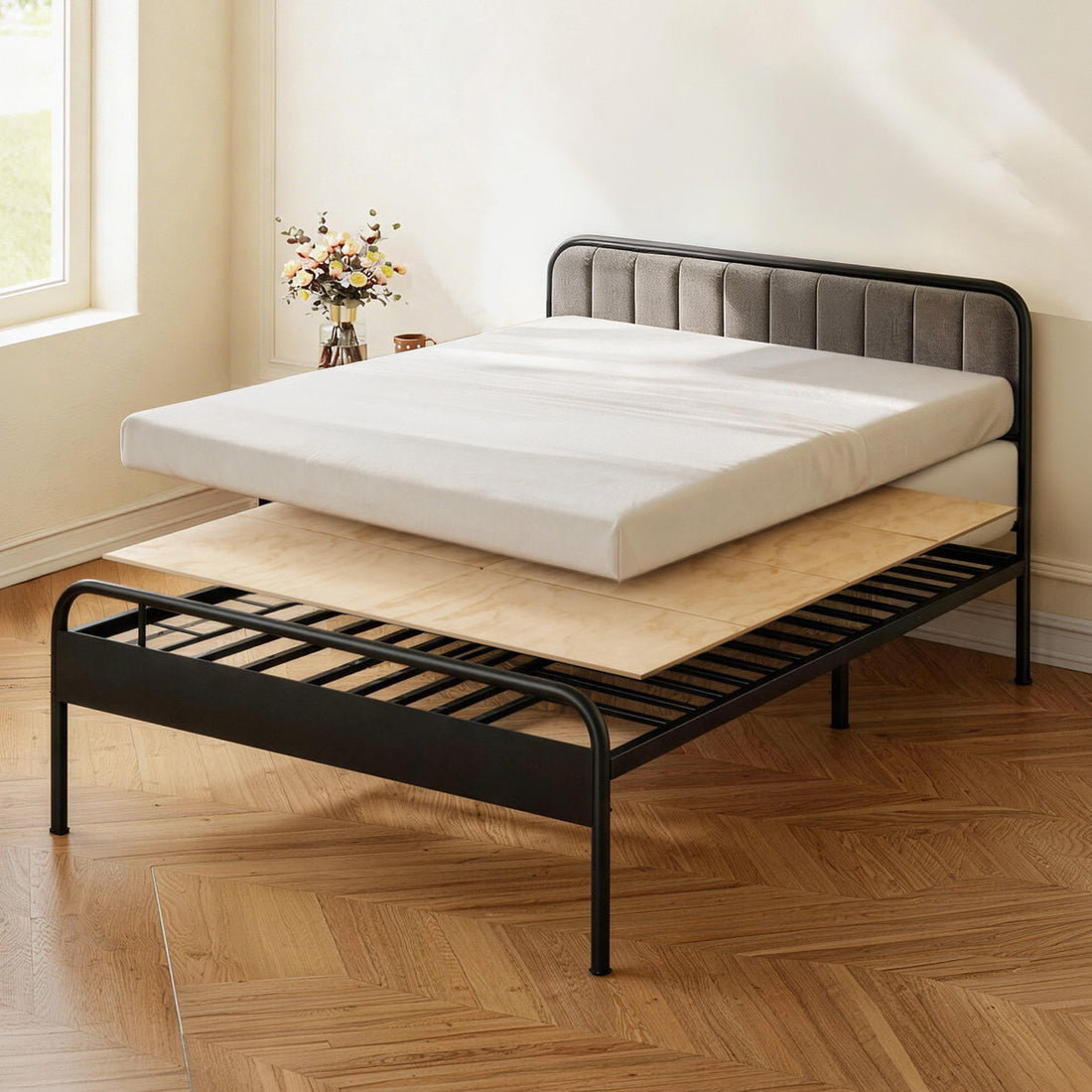 Bunkie Board, King Size 76.8 x 70.1 in, Foldable Bed Board Under Mattress with Nylon Webbing, Plywood, Rounded Edges, Anti-Sag Design for Metal Frames, Sleeper Sofas, Platform and Bunk Beds