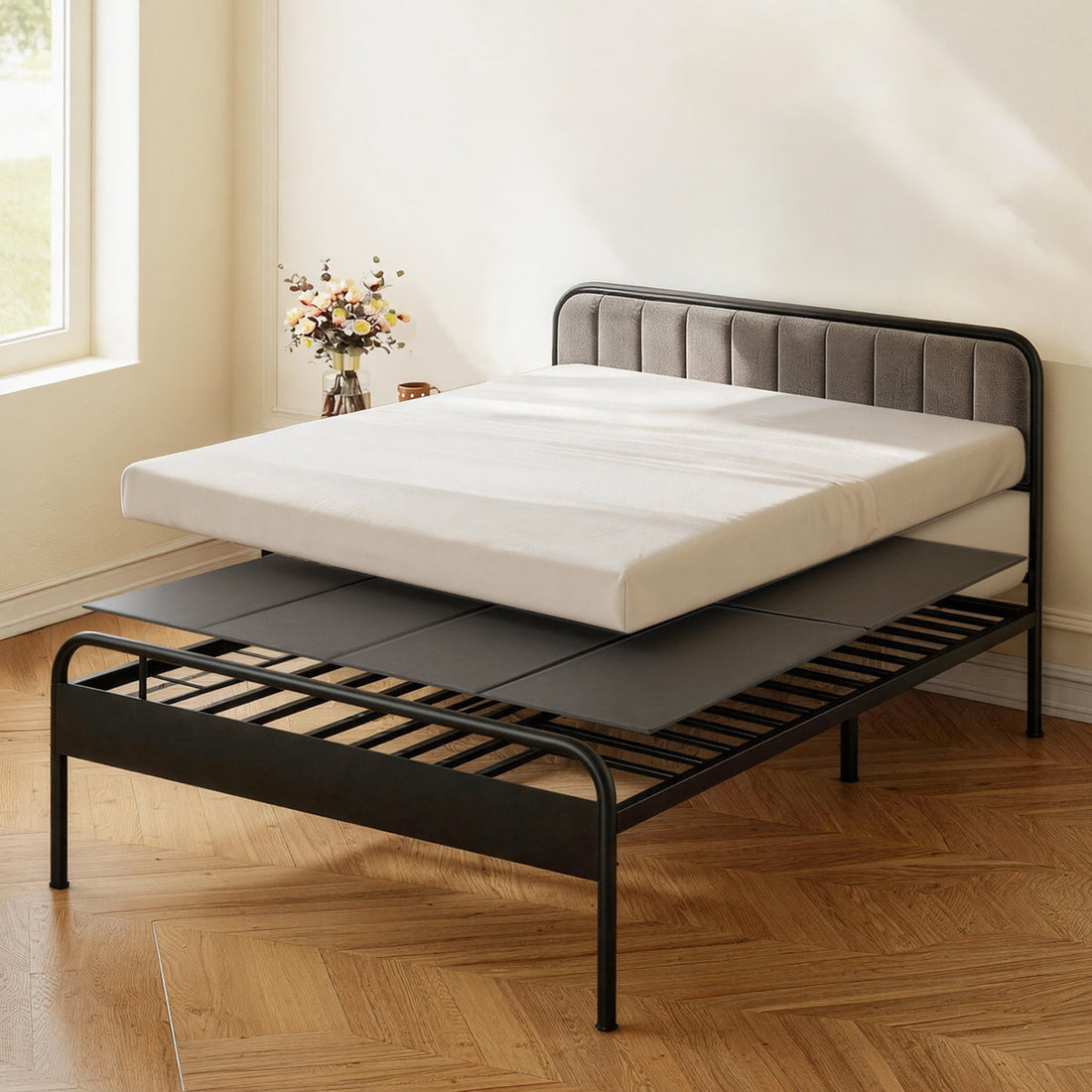Bunkie Board, King Size 80.3 x 75.9 in, Foldable Bed Board Under Mattress with Hook-and-Loop Straps, PP Core with 600D Oxford Fabric, Anti-Sag for Metal Frames, Bunk Beds, and Sleeper Sofas