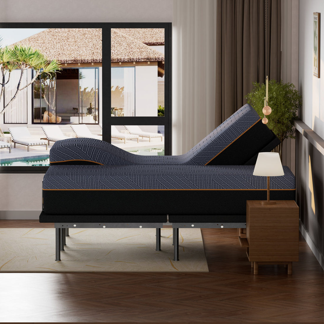 EGOHOME 15”Zero Gravity Adjustable Bed With 12" Memory Foam Mattress, Wireless Remote Control