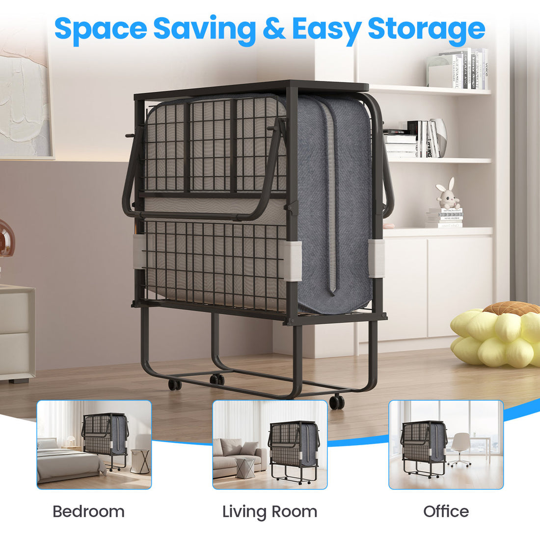 Folding Guest Bed with 5" Memory Foam Mattress & Casters