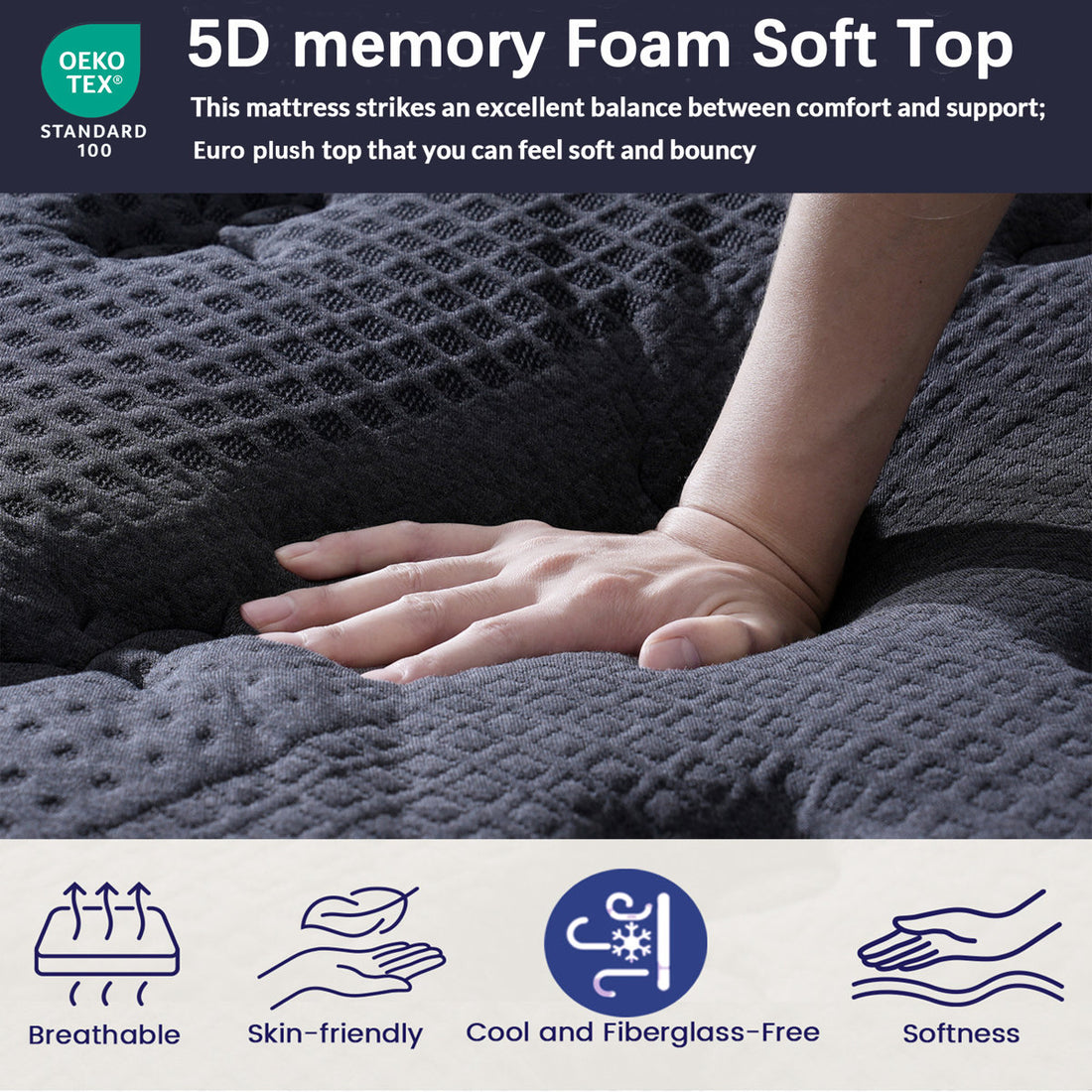 Huerfano 16.38" Noir Luxe Hotel-Level Comfort Thicken Motion Isolation Mattresses with Euro Plush Top & Robust Dynamic Support Coils