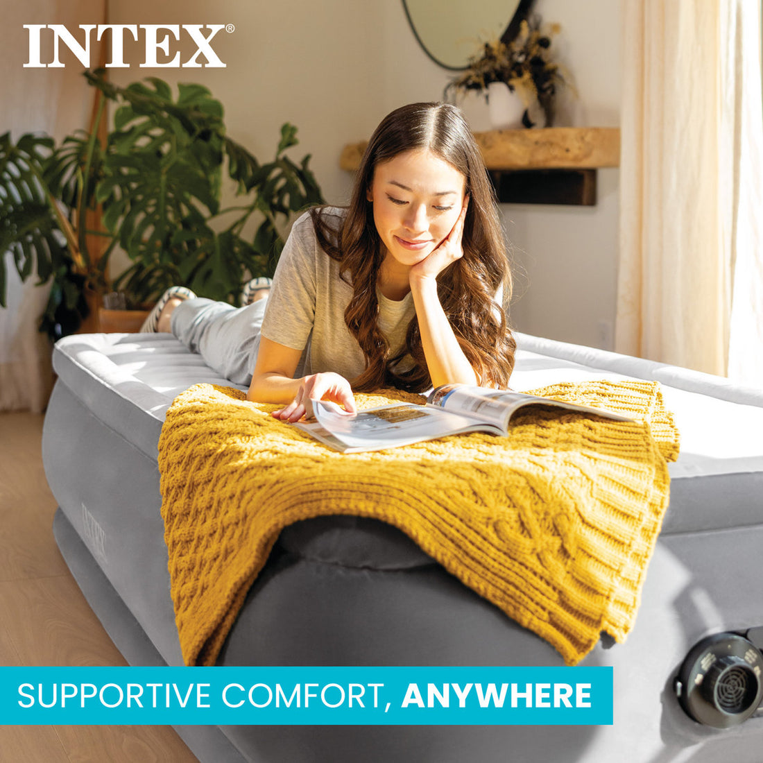 Intex 18" Queen Comfort Plush Elevated DuraBeam Airbed with Internal Electric Pump
