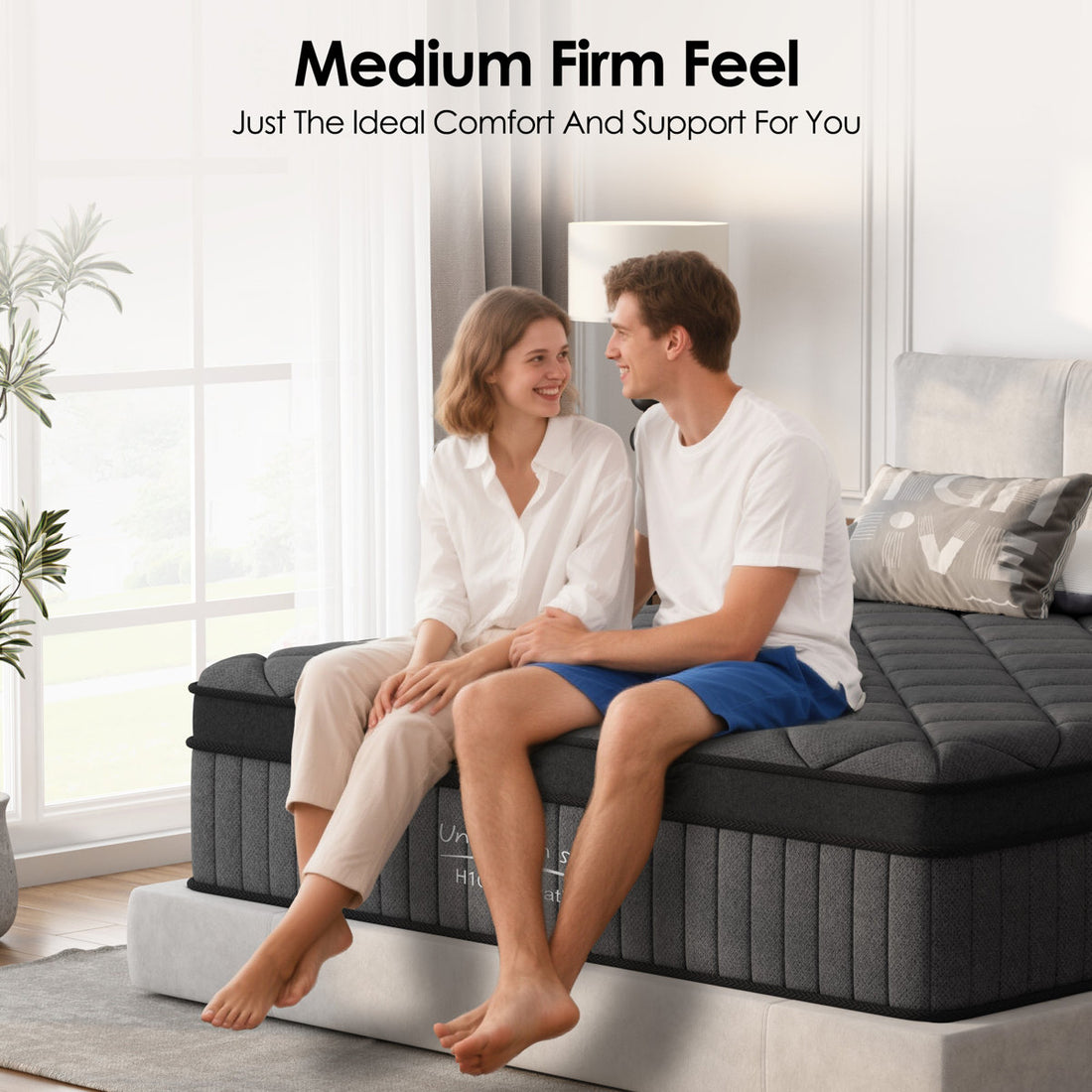 Mattress Queen Size 12 Inch, Mattress with Gel Memory Foam and Pocket Springs, Euro Top Medium Firm, Black