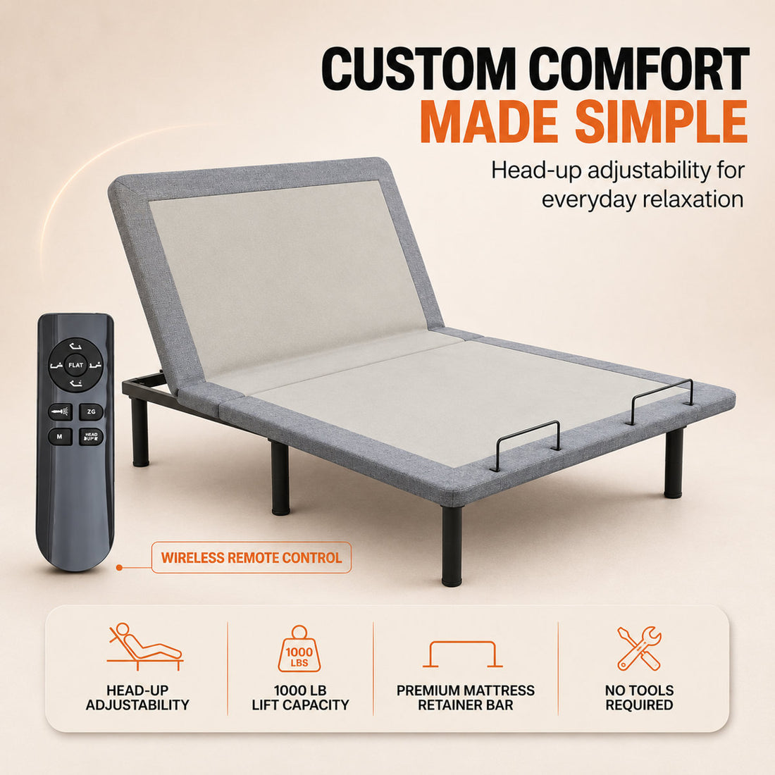 Oakes Zero Gravity Adjustable Bed with Wireless Remote