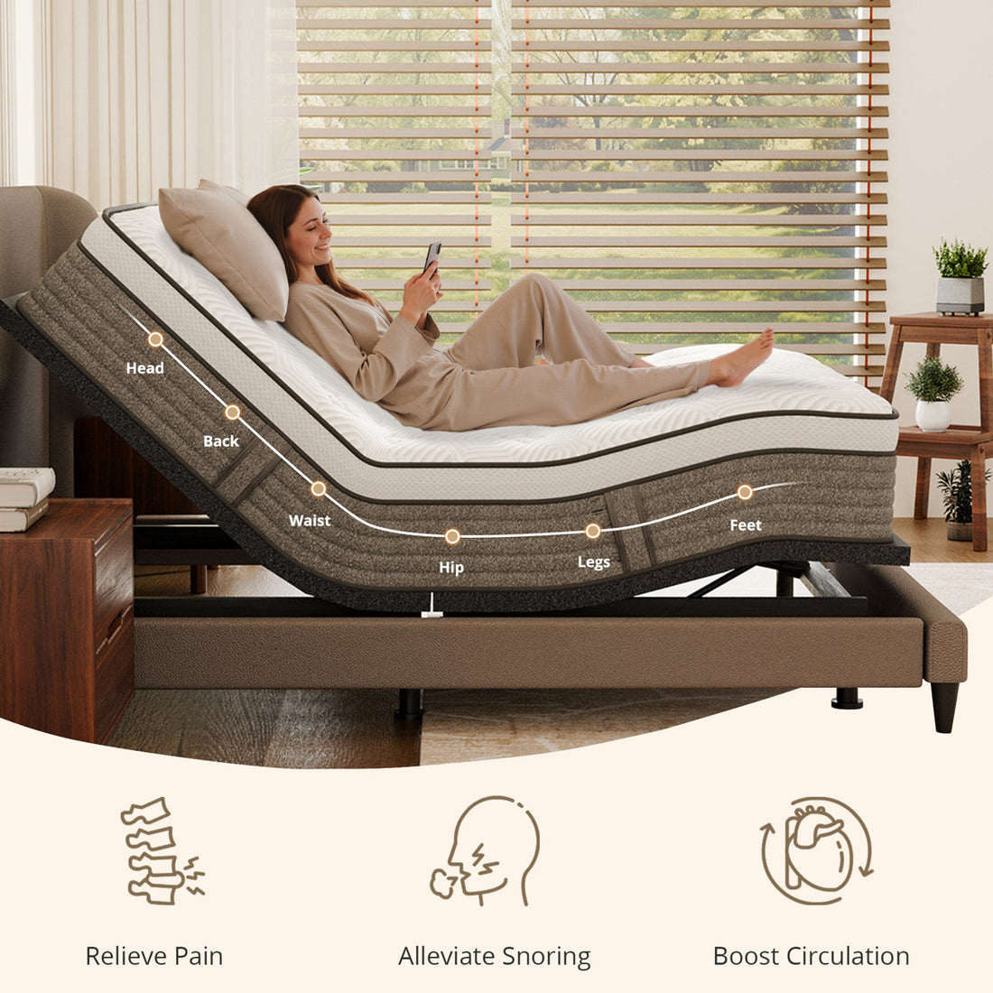 Olyphant Split King Adjustable Bed With 12”dual Foam Hybrid Mattress-zero Gravity, Massage And Wireless Remote, Underbed Light