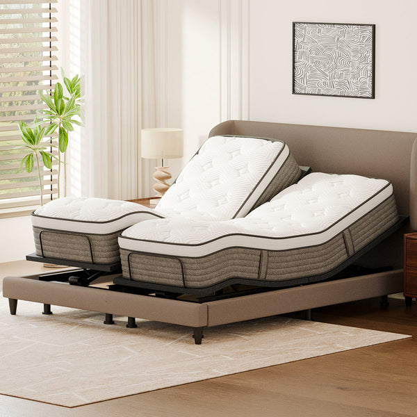 Olyphant Split King Adjustable Bed With 14”Dual Foam Hybrid Mattress-Zero Gravity, Massage And Wireless Remote, Underbed Light
