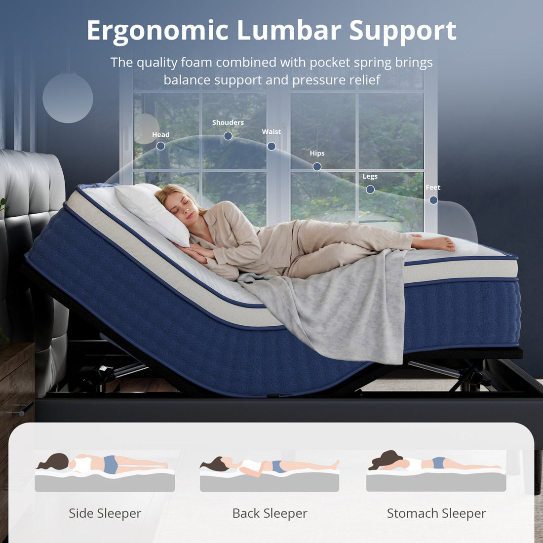 Split King Adjustable Bed with 14” Dual Foam Hybrid Mattress, Zero Gravity, Massage, Wireless Remote, and Underbed Light