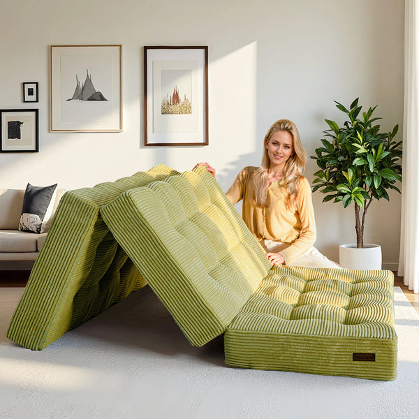 Tri-fold Corduroy 6''Mattress,Portable Folding Floor Mattress