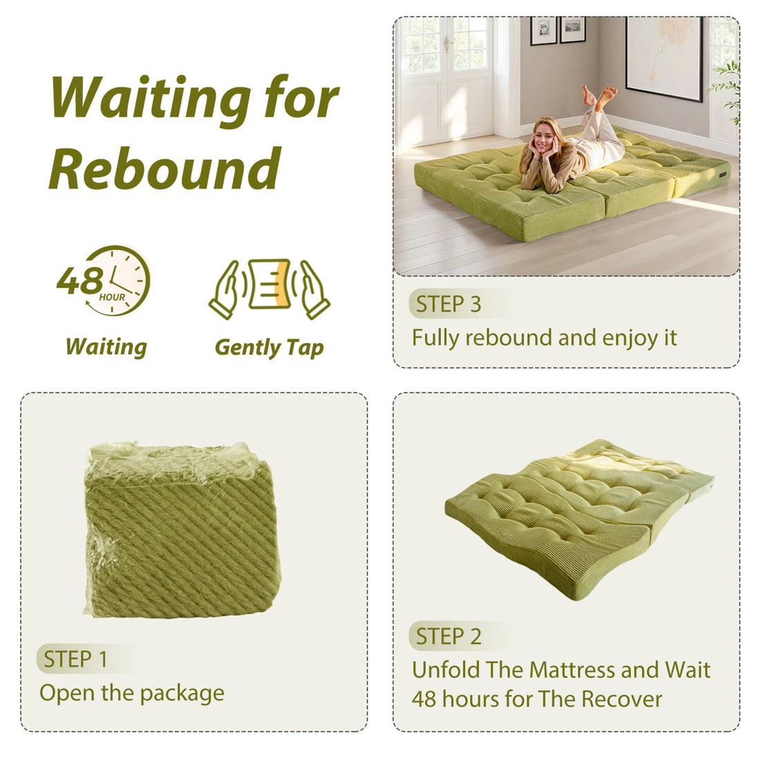 Tri-fold Corduroy 6''Mattress,Portable Folding Floor Mattress