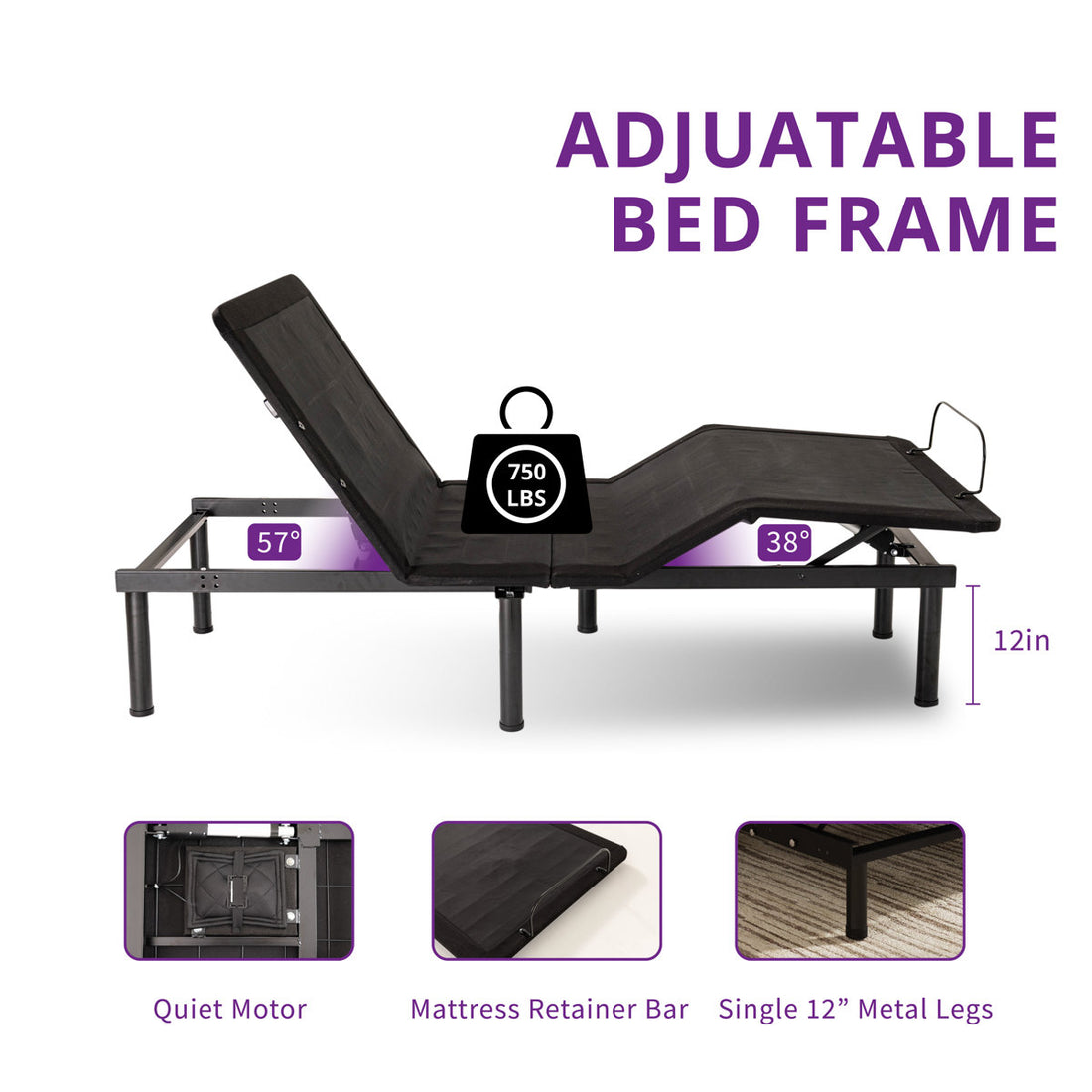 Zero Gravity Adjustable Bed With 12" Memory Foam Mattress, Wireless Remote Control