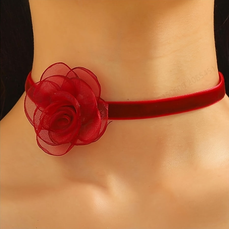 romantic large rose flower necklaces a wide