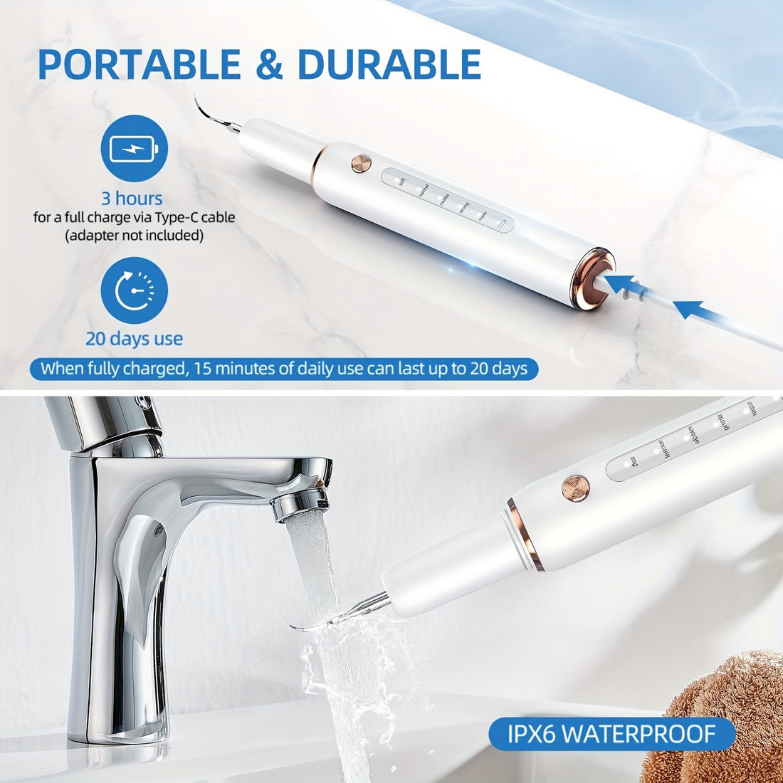 rechargeable tooth cleaner 5 speed ipx6 splash