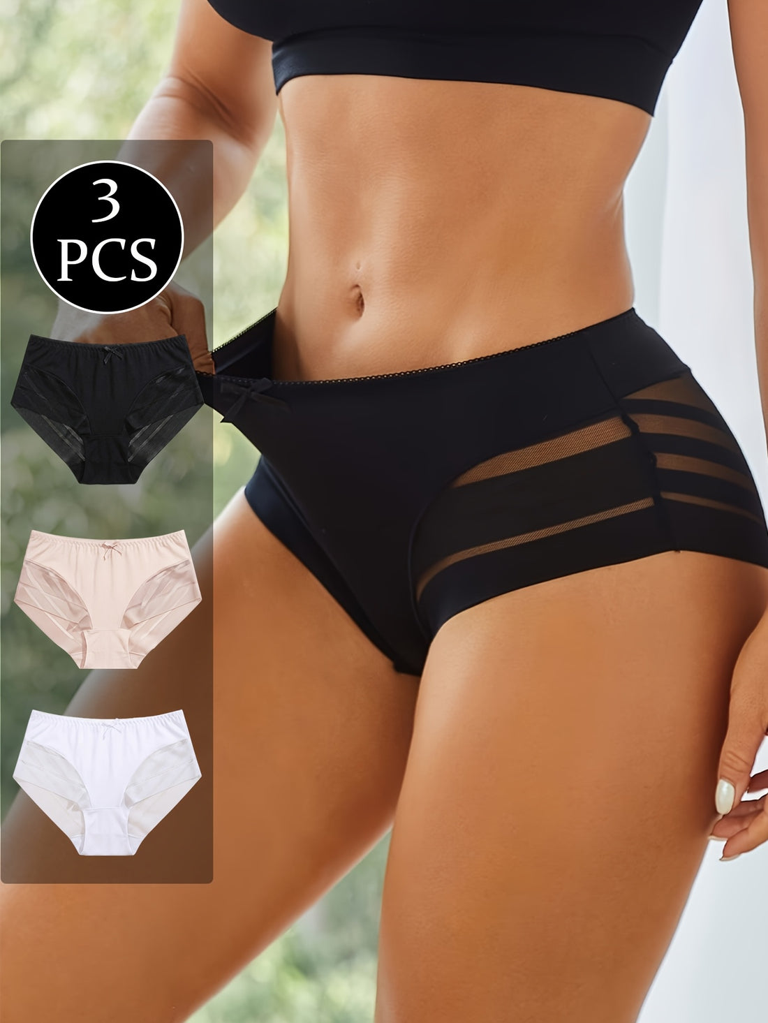 3pcs ladies breathable panties solid color contrast