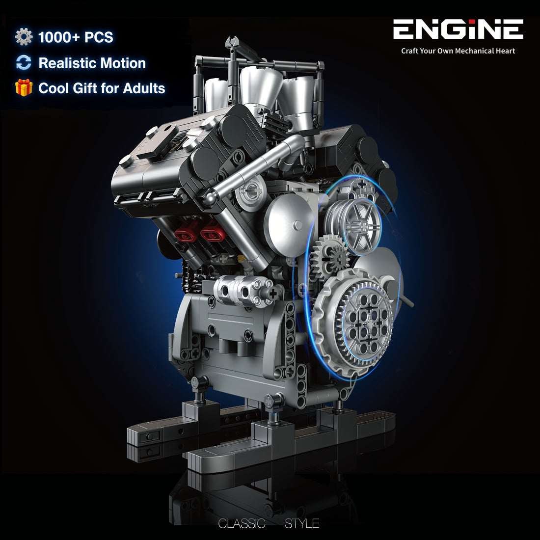v8 red model 1289 1370pcs v4 engine 1001pcs a