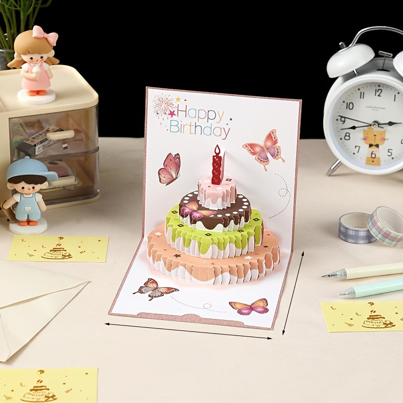set 4 three dimensional birthday cake greeting cards