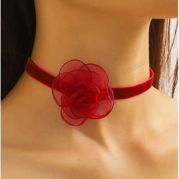 romantic large rose flower necklaces a wide