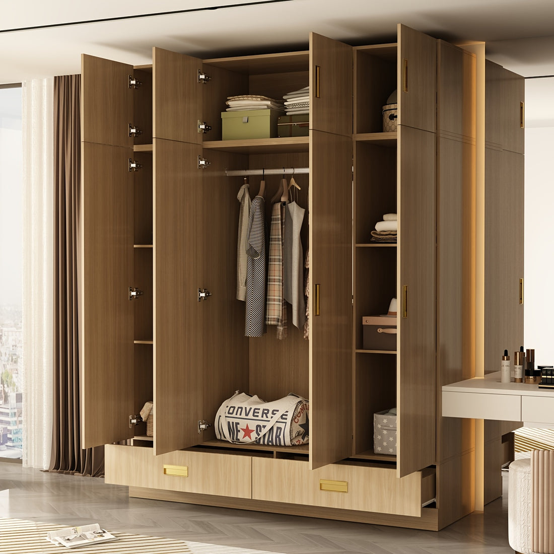 modern 4 door wardrobe closet 2 drawers cubic