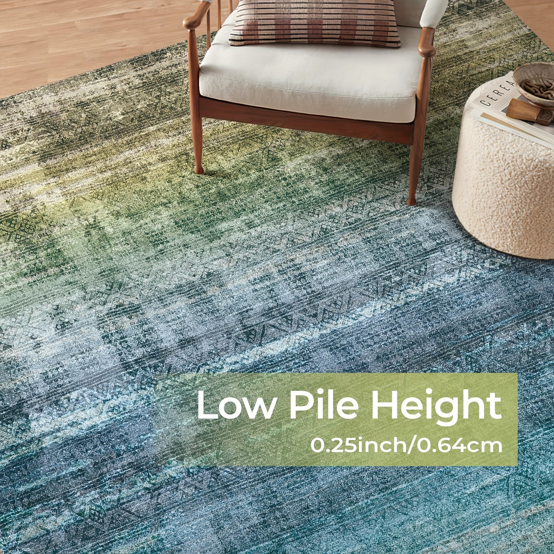 1pc washable area rug gradient teal non slip