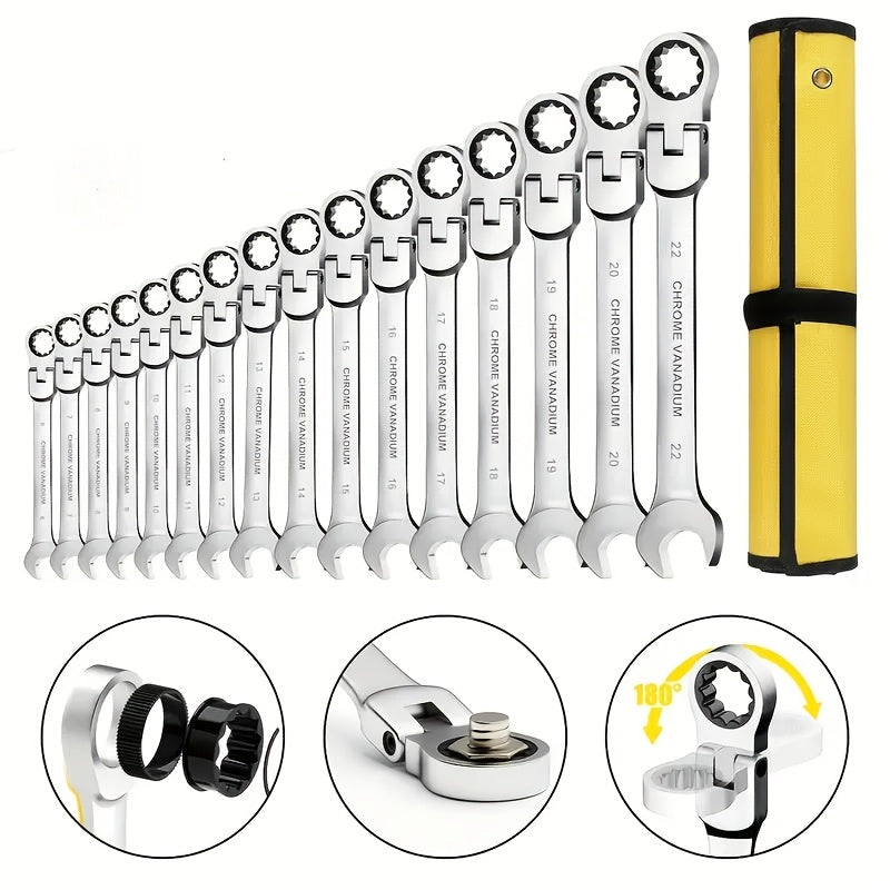 180 ratcheting wrench set 16pcs metric 6 22mm 72