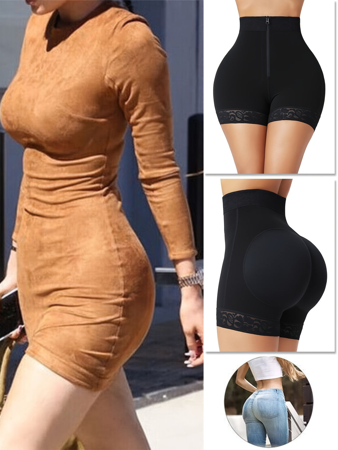women front zipper lifter shorts high waist curve