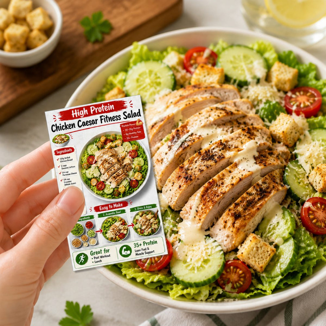 set high protein salad recipe cards prep guide