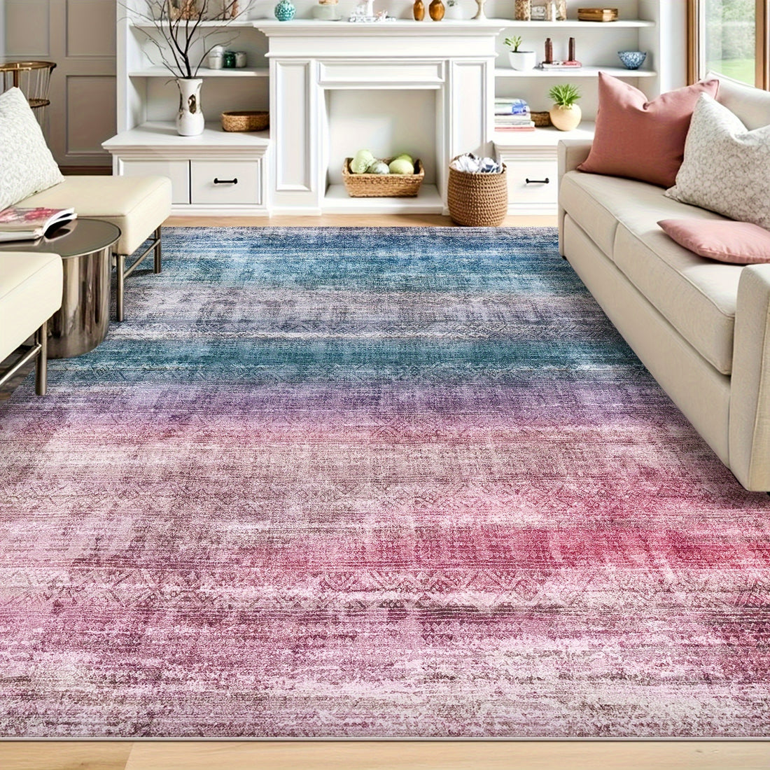 1pc washable area rug gradient teal non slip