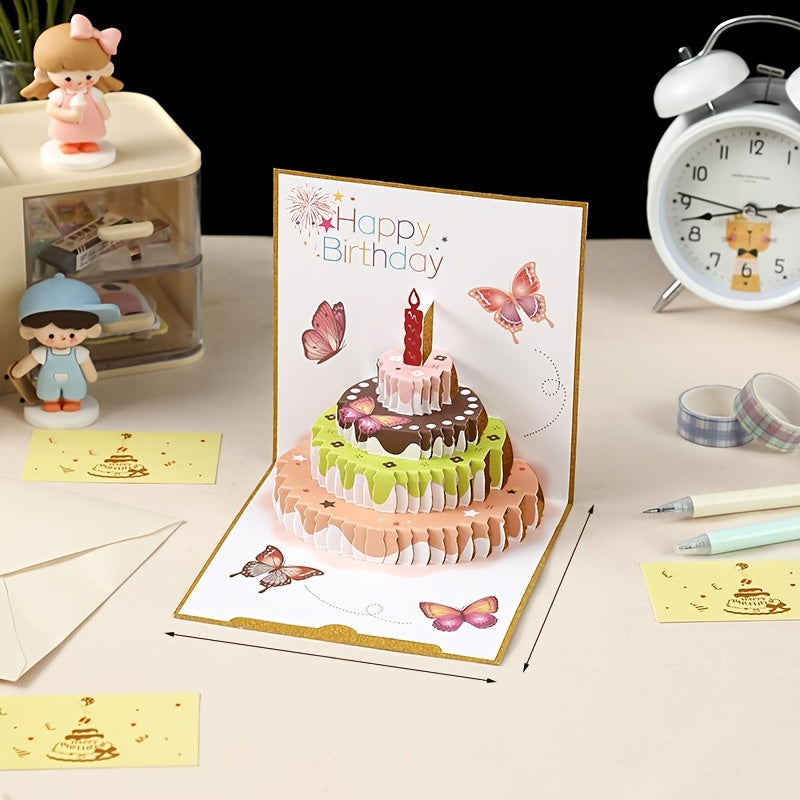 set 4 three dimensional birthday cake greeting cards