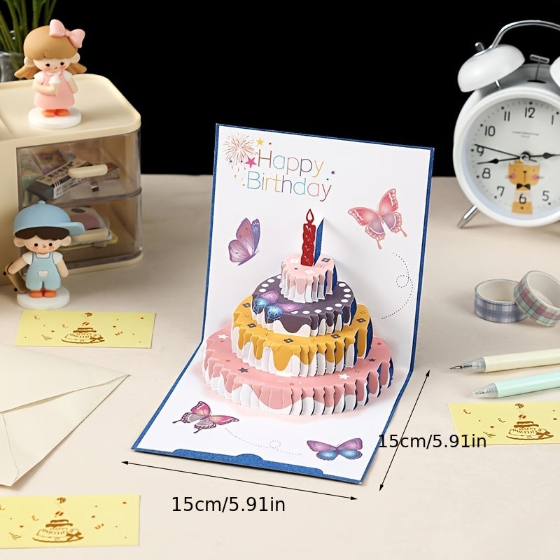 set 4 three dimensional birthday cake greeting cards