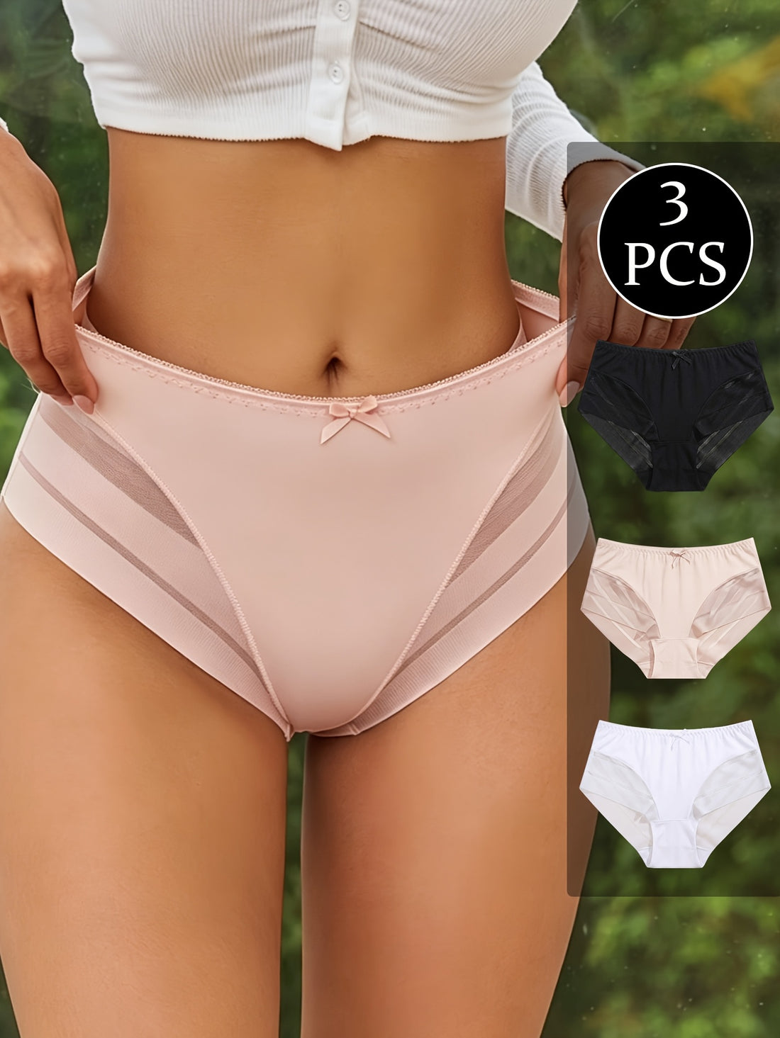3pcs ladies breathable panties solid color contrast