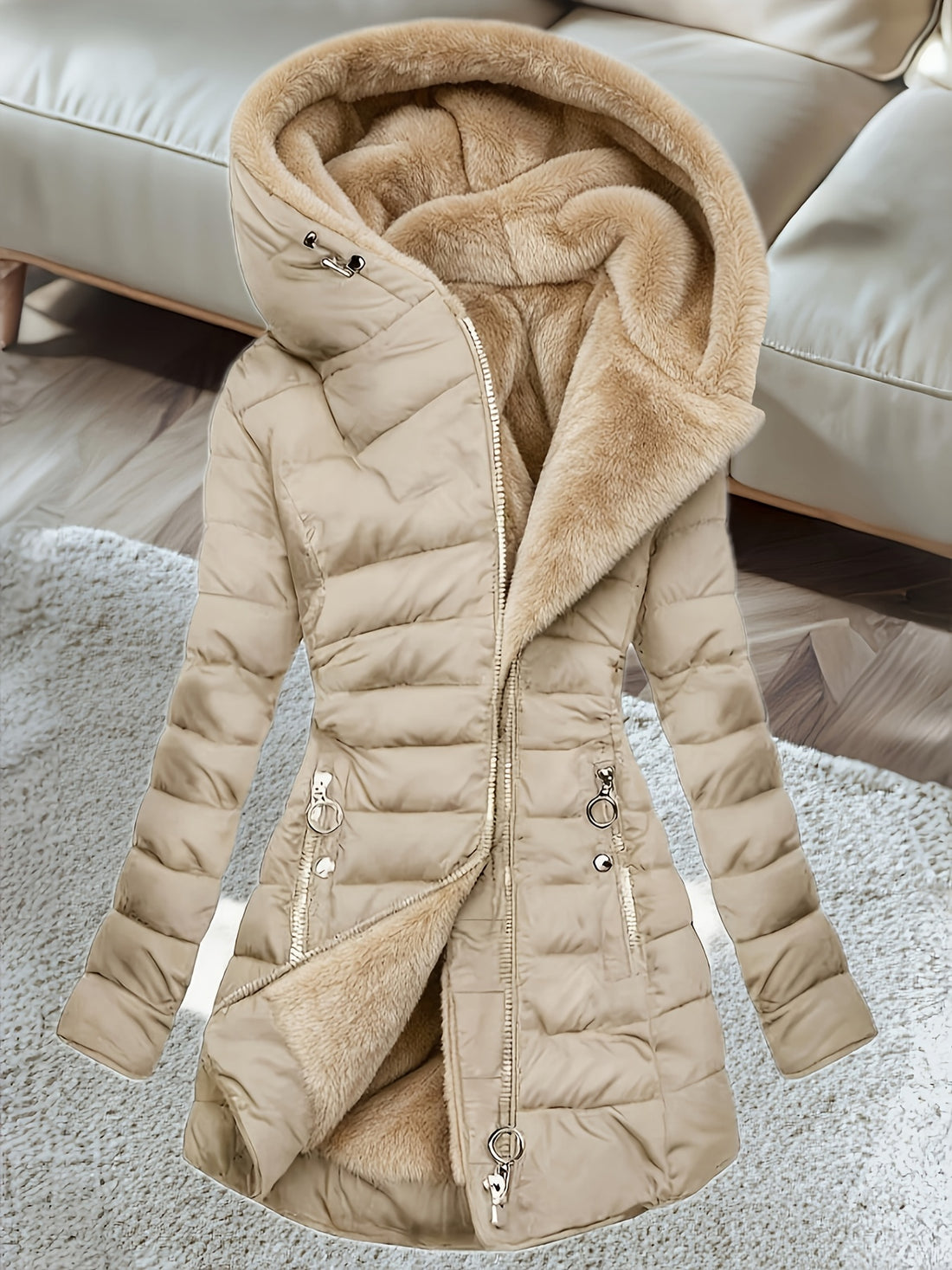 winter new length fleece lined warm loose womens hooded