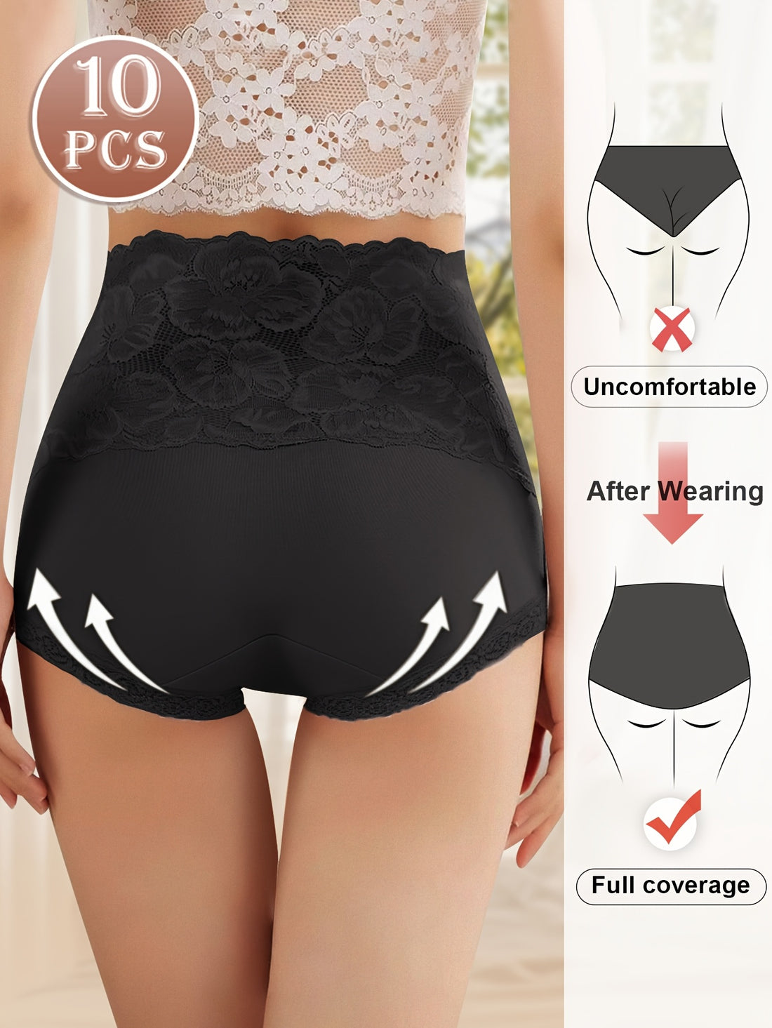 10pack elegant lace panties high waisted tummy
