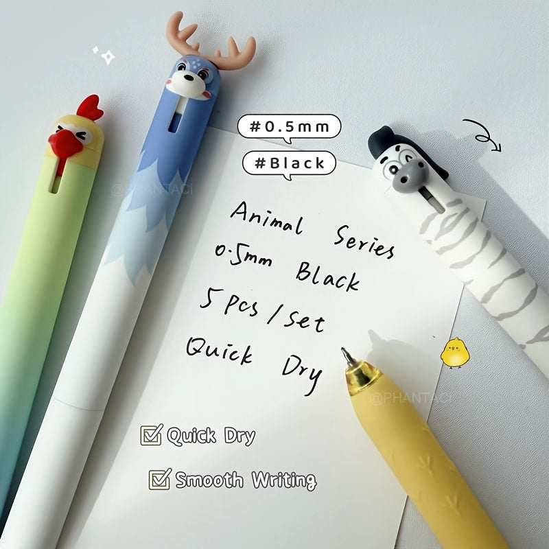 set 5 themed gel pens 0 5mm quick drying black ink