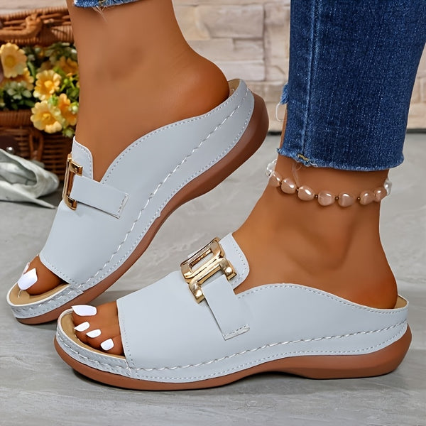 womens metal platform slides wedge sandals