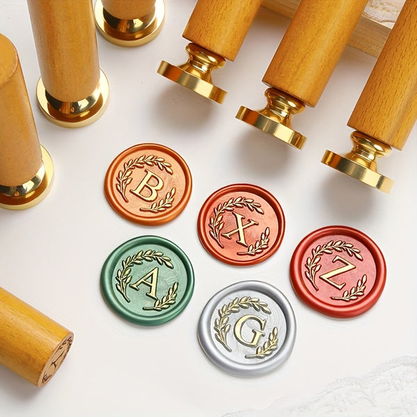 1 set retro letter wax sealing set yellow wooden handle wax