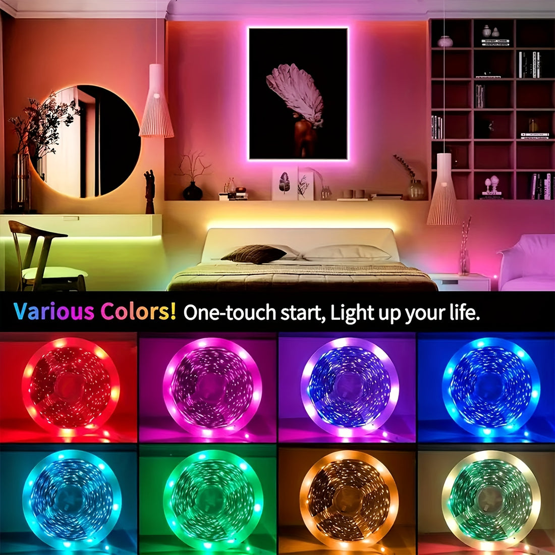 100 lights bedroom color changing led strip