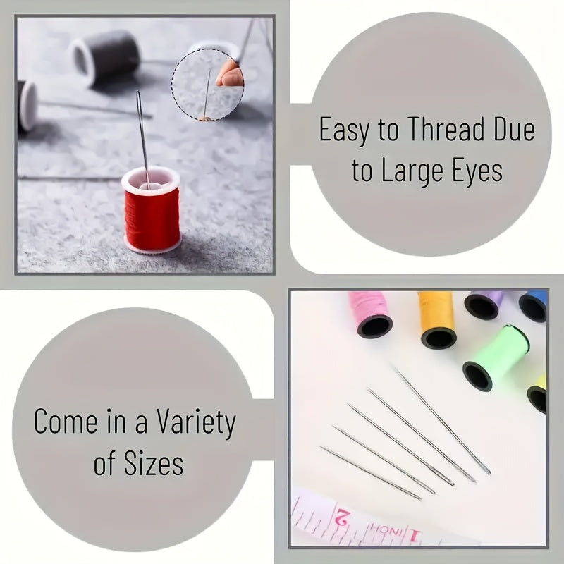 15 large random eye sewing needles hand faux leather