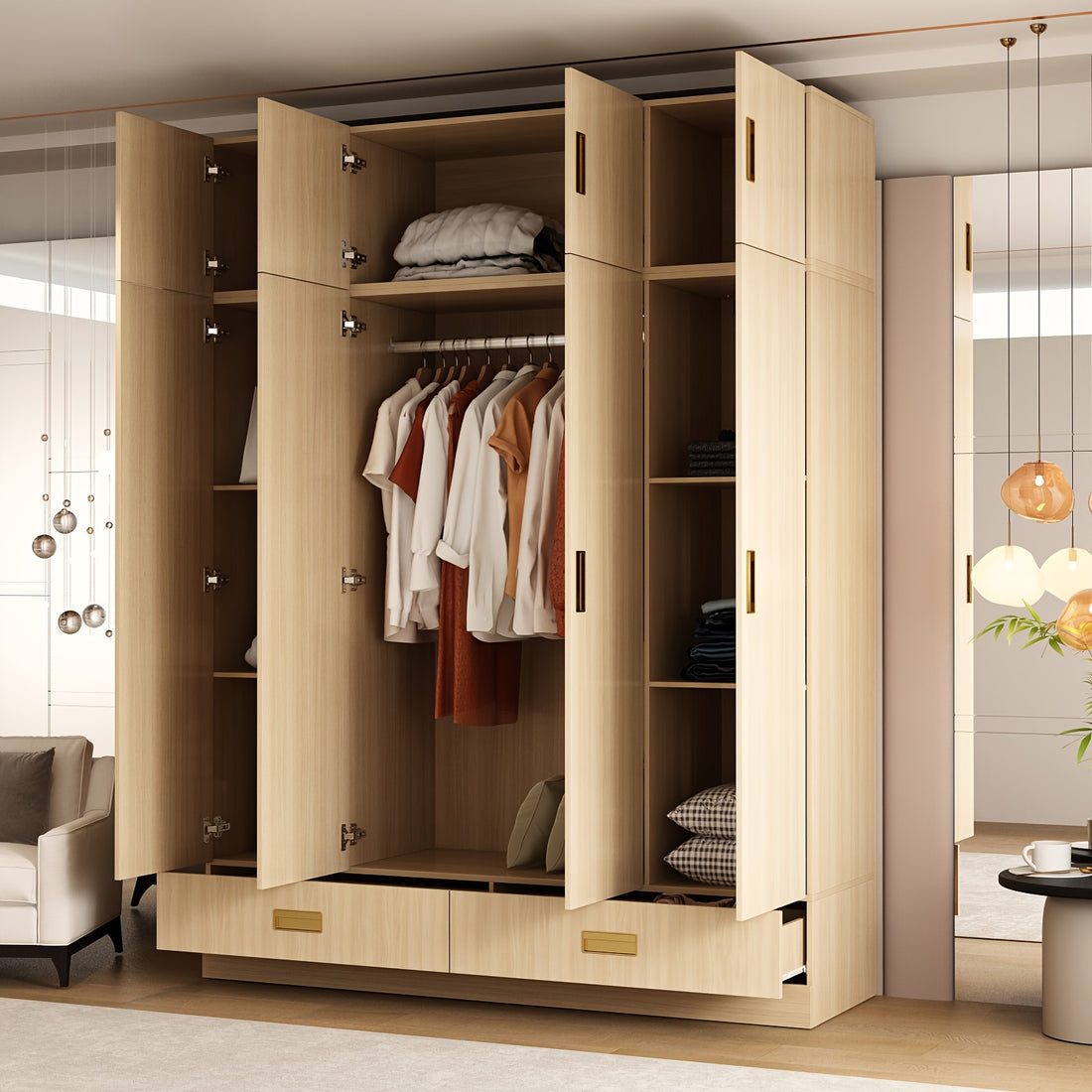 modern 4 door wardrobe closet 2 drawers cubic