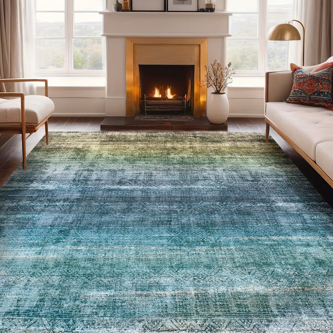 1pc washable area rug gradient teal non slip