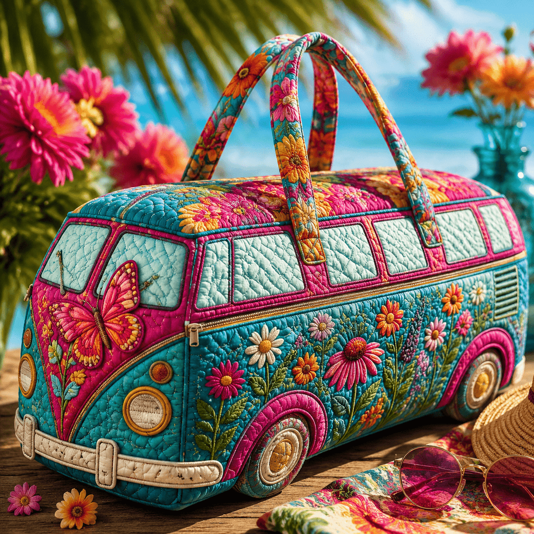 1pc colorful floral van print quilted duffel