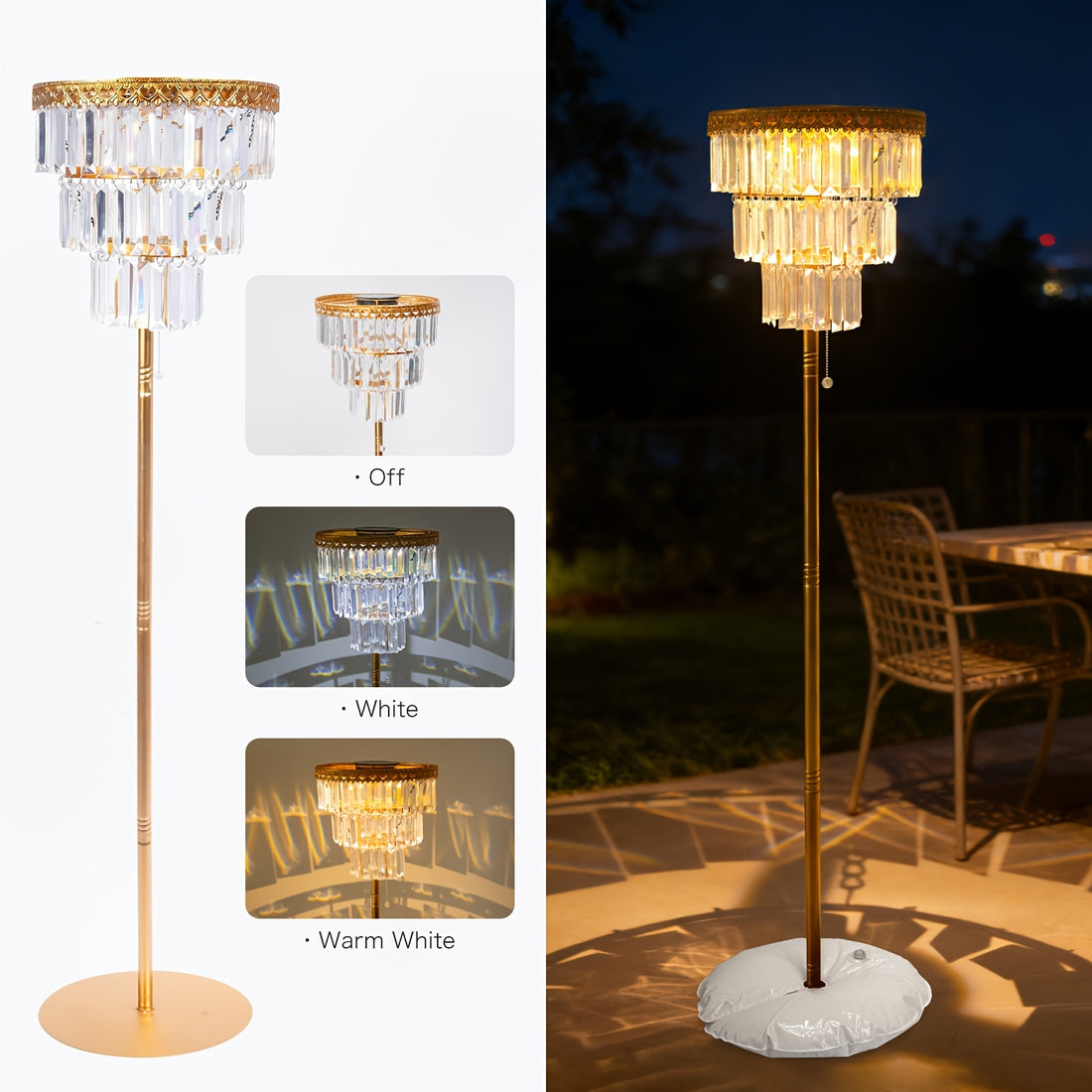 solar outdoor floor lamp 4ft crystal waterproof