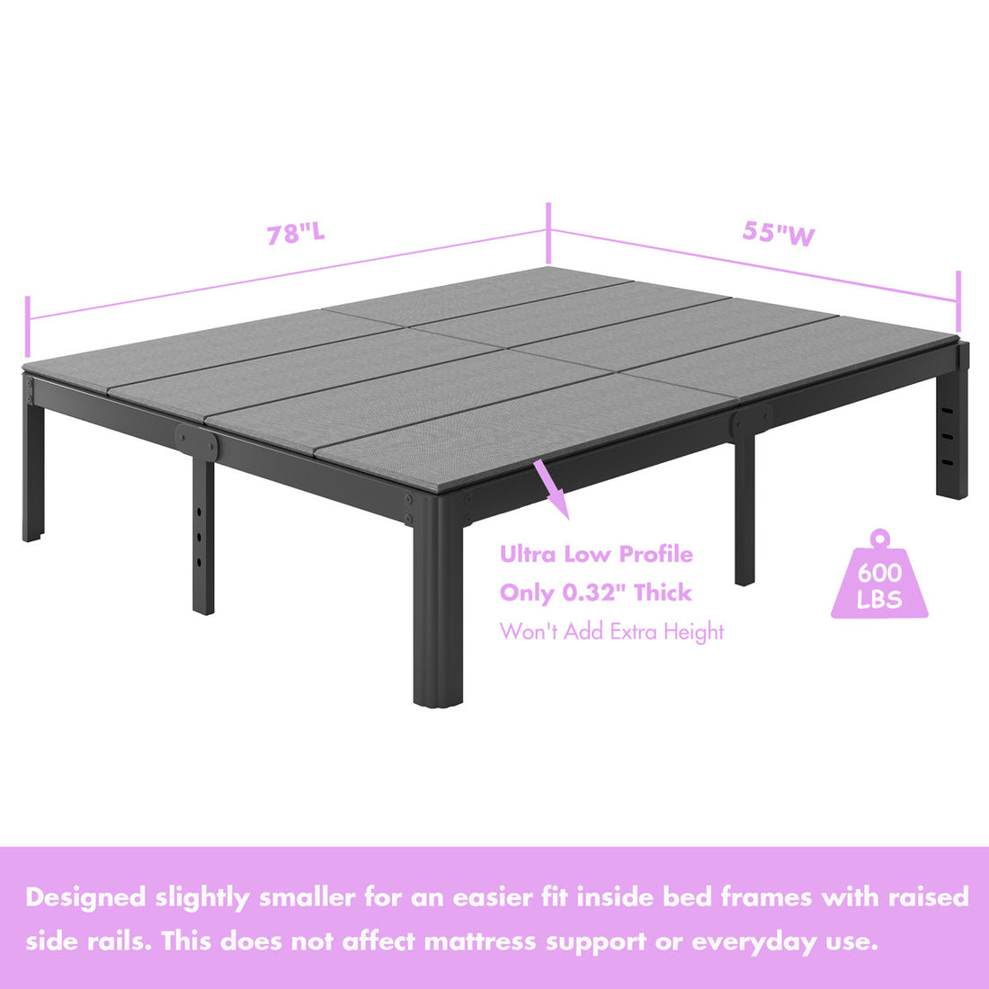 0.3" Split Bunkie Board, Foldable Bed Panels, Low Profile Mattress Bed Support / Slats with Cover