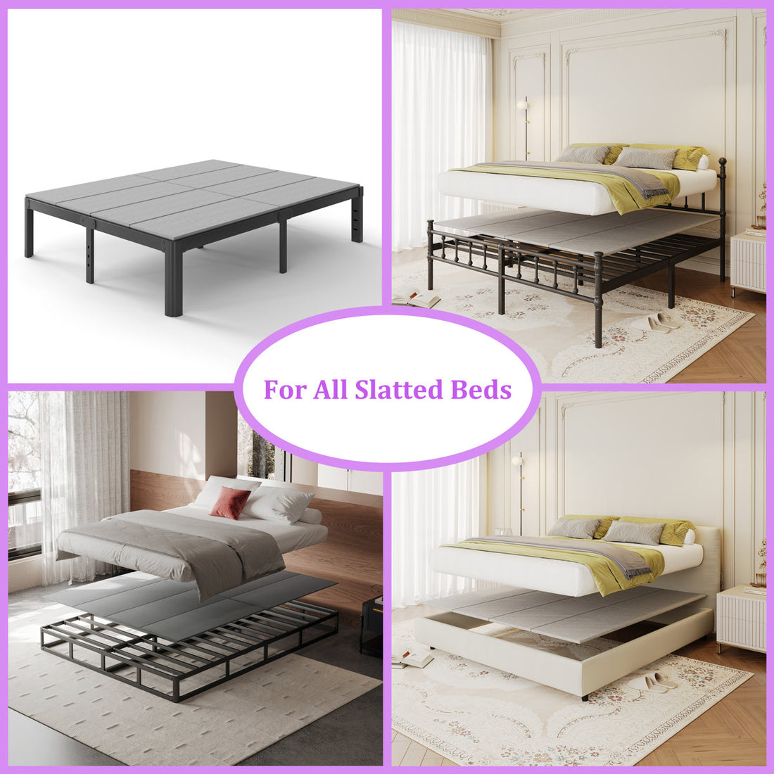 0.3" Split Bunkie Board, Foldable Bed Panels, Low Profile Mattress Bed Support / Slats with Cover
