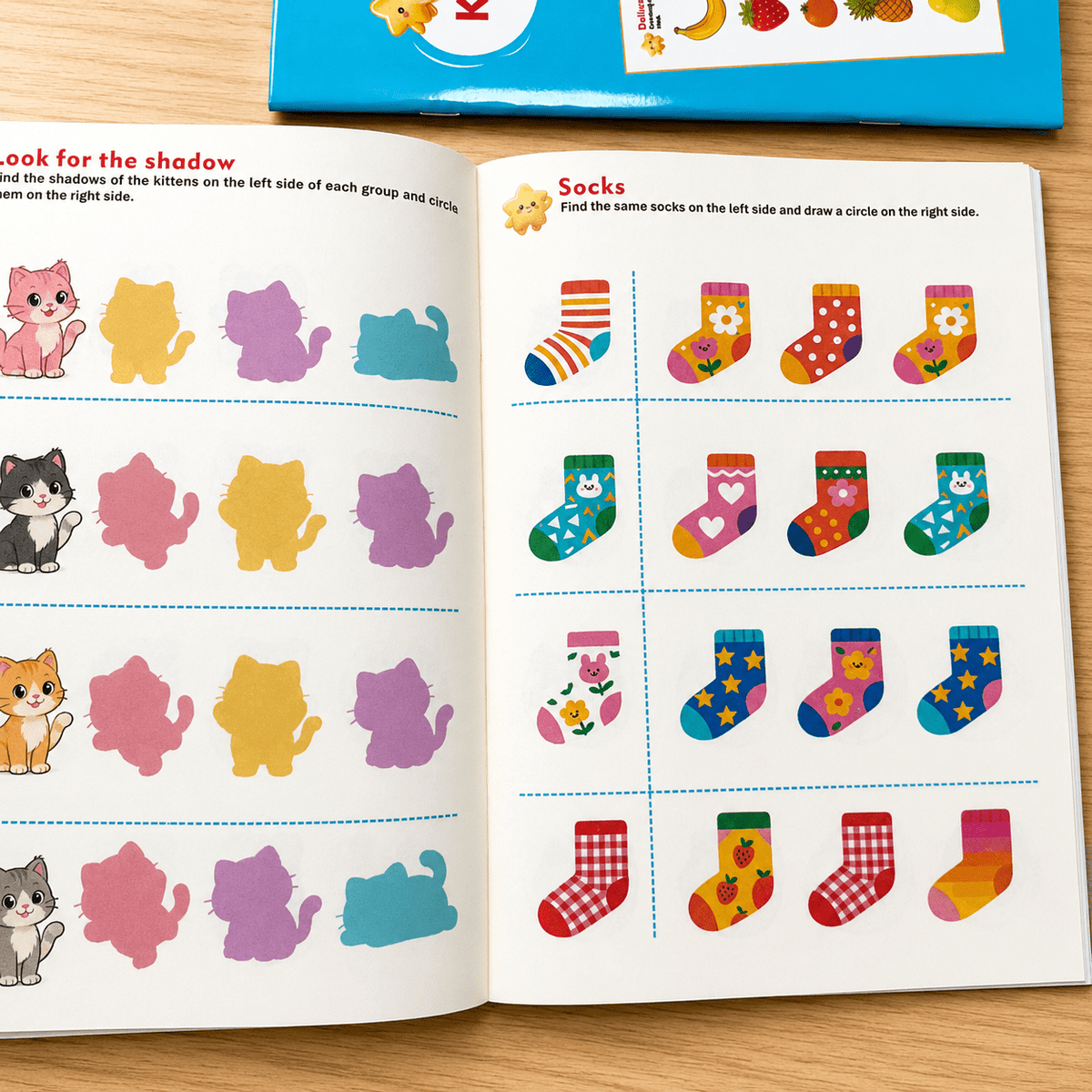 32 page visual matching activity book cute fruits vehicles