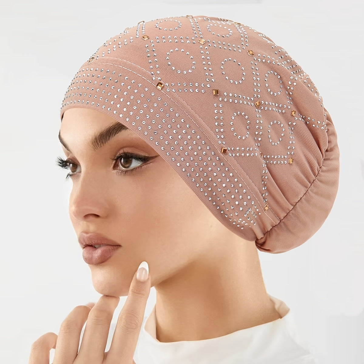 womens fashionable encrusted headscarf hat   hat