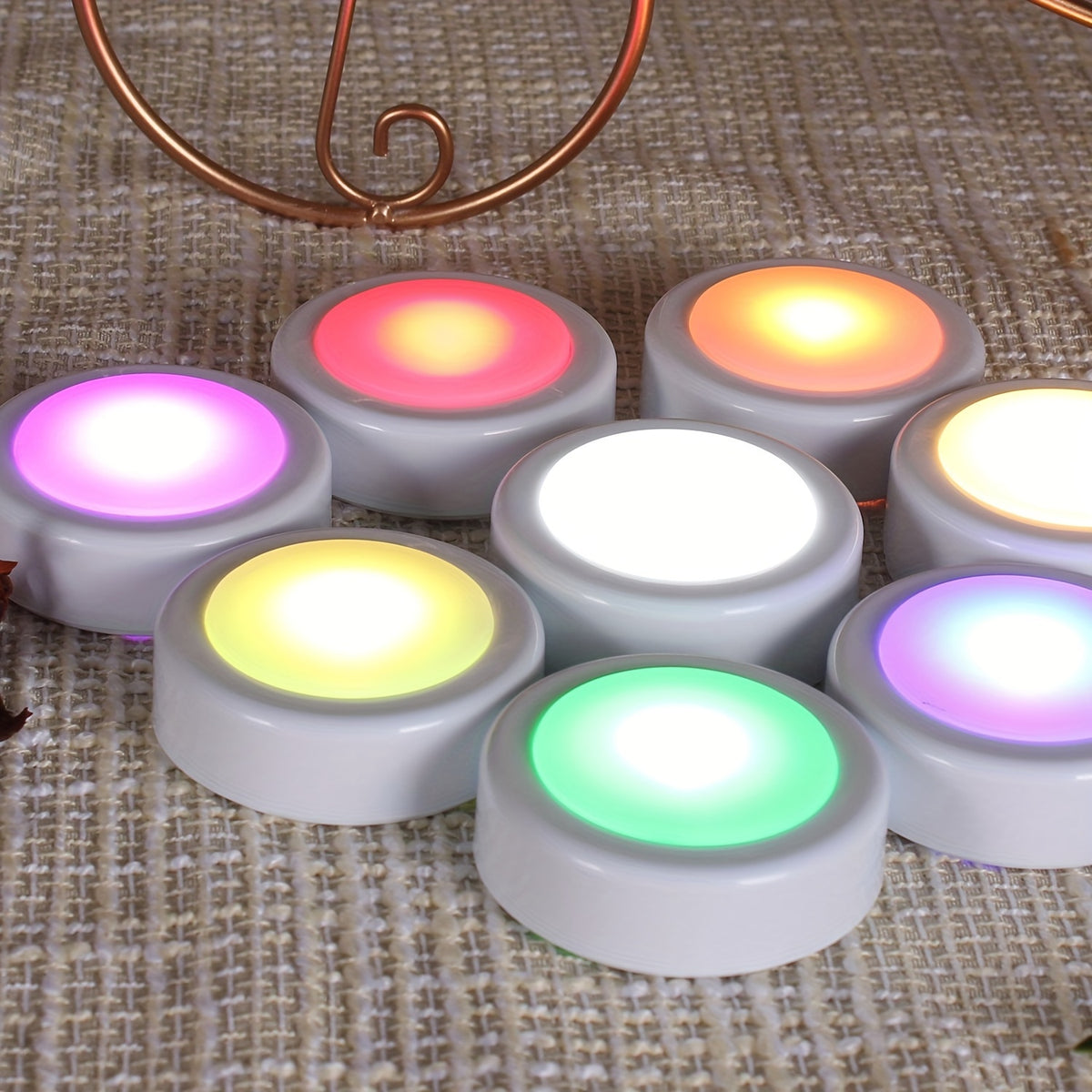 set six multicolored cabinet lights featuring remote control