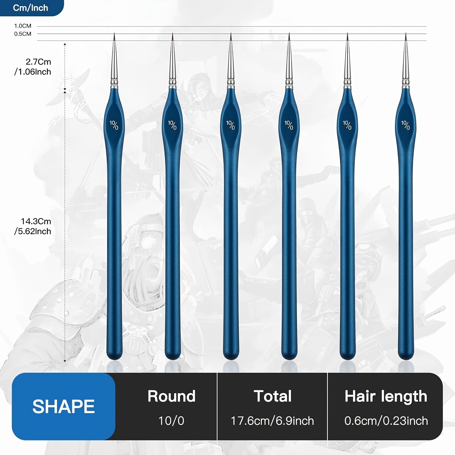 6pcs miniature paint brush set   5 0 3 0 tip triangular