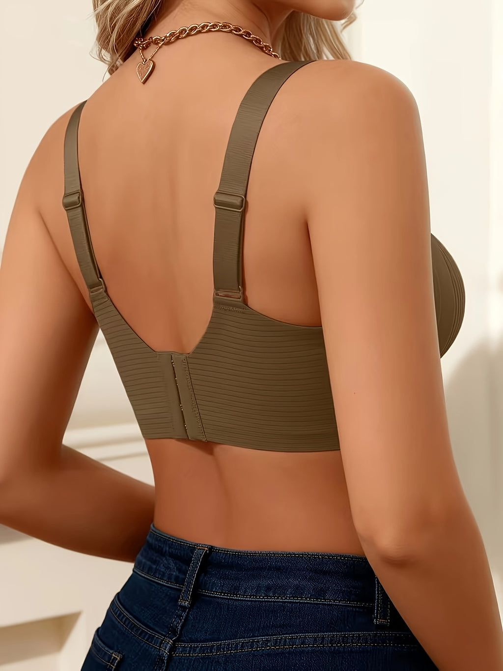 1pc womens vertical ribbed seamless bra adjustable