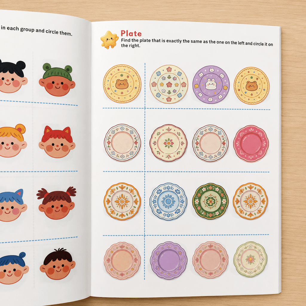 32 page visual matching activity book cute fruits vehicles