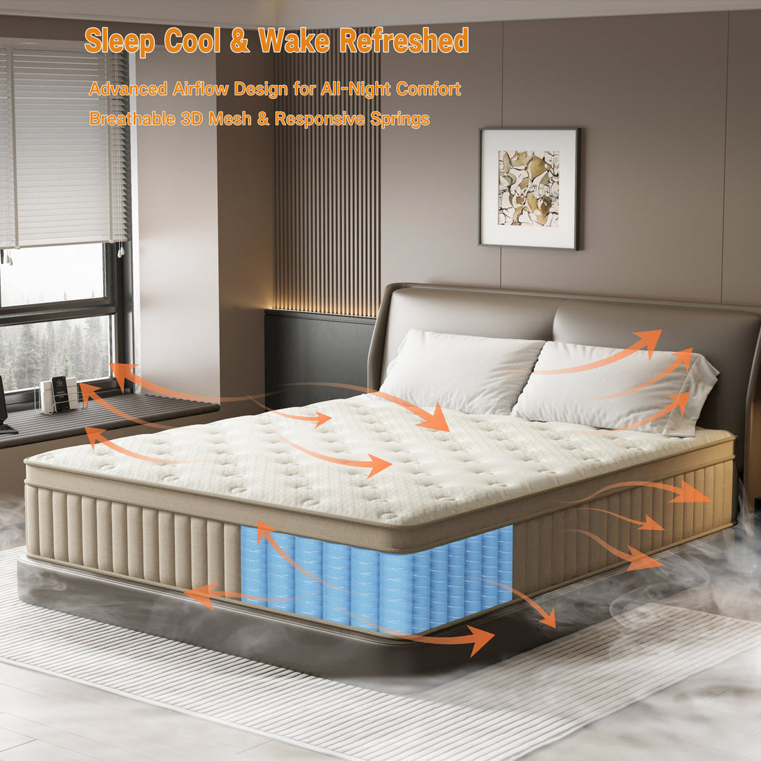 10"/12"/14" Medium Cooling Hybrid Mattress in a Box with Individually Wrapped Pocket Coils, Pressure Relief & Motion Isolation