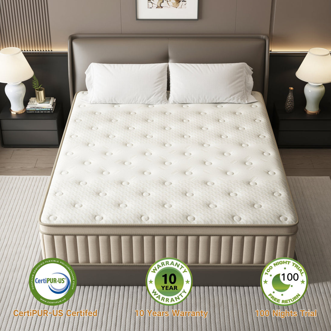 10"/12"/14" Medium Cooling Hybrid Mattress in a Box with Individually Wrapped Pocket Coils, Pressure Relief & Motion Isolation